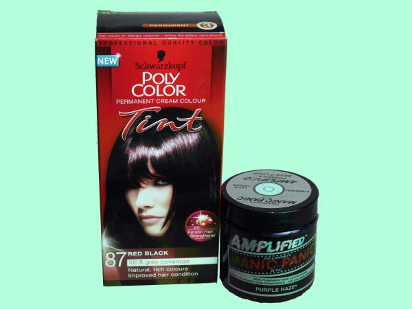 Two different brands of hair colouring product