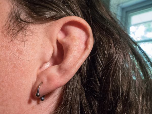 An ear with a lobe piercing