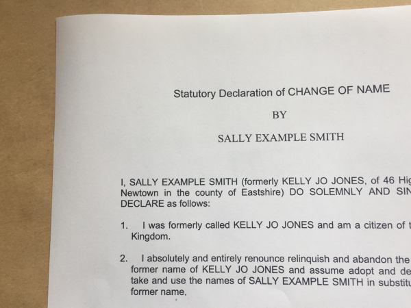 An example statutory declaration document