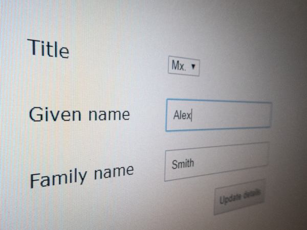 An online form for changing name and title