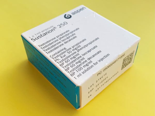 A box of Sustanon, an injectable brand of testosterone